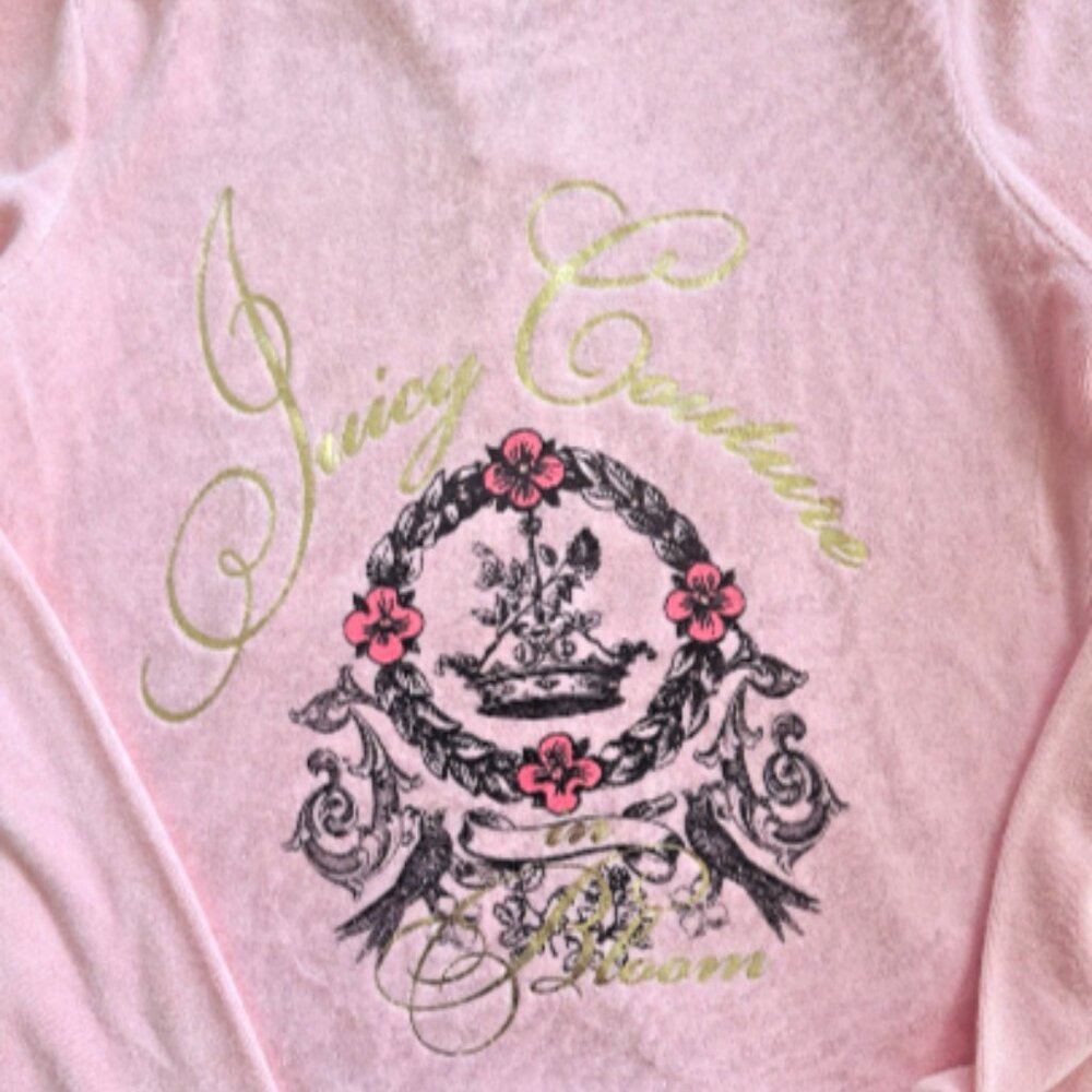 Vintage Juicy Couture Pink Velour Hooded Jacket Tracksuit Crest